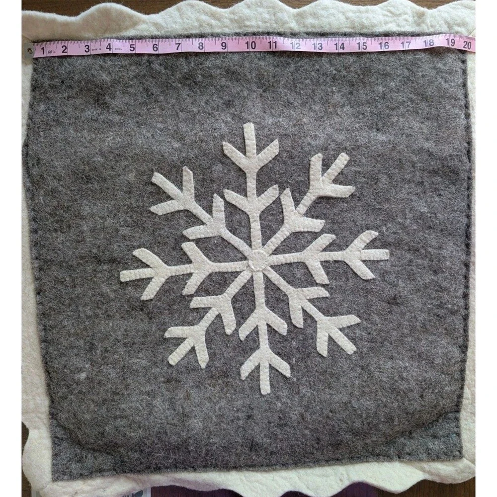 ARCADIA HOME WOOL FELT SNOWFLAKE PILLOW COVER GRAY